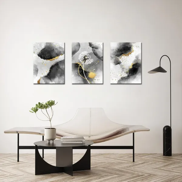 Multicolor_Black_White_Canvas_Abstract_Wall_Art_Artwork_Gold_Fluid_Ink_Picture_Prints_Dandelion_Floral_Painting_Abstract_Picture_Prints_|_For_Home_Living_Room_Office_Decor_(Small)