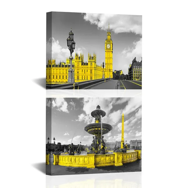 Multicolor_European_City_Wall_Art_Canvas_Black_White_Mediterranean_Architecture_Picture_Prints_Framed_Cityscape_Artwork_|_For_Home_Decor_(yellow,_small)