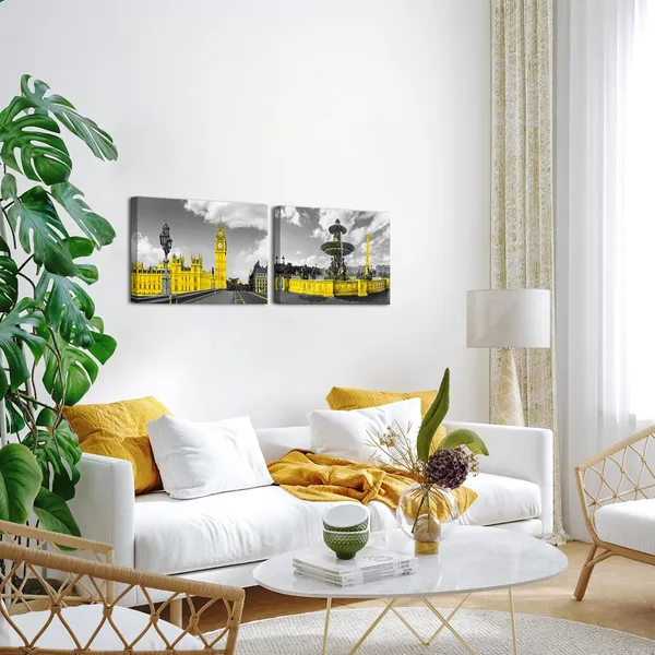 Multicolor_European_City_Wall_Art_Canvas_Black_White_Mediterranean_Architecture_Picture_Prints_Framed_Cityscape_Artwork_|_For_Home_Decor_(yellow,_small)