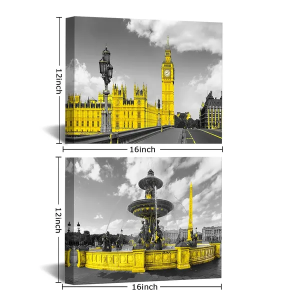 Multicolor_European_City_Wall_Art_Canvas_Black_White_Mediterranean_Architecture_Picture_Prints_Framed_Cityscape_Artwork_|_For_Home_Decor_(yellow,_small)