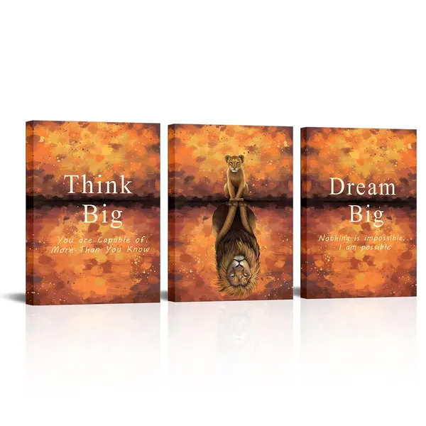 Multicolor_Mindset_Wall_Art_Inspirational_Artwork_Canvas_Painting_Think_Big_Dream_Big_Wall_Art_Entrepreneur_Quote_Wall_Picture_Framed_Motivational_Animal_Artwork_|_For_Office_Gym_Decor_(Small)