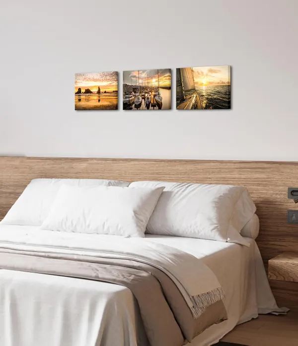 Multicolor_Sailing_Yacht_Canvas_Wall_Art_Sailboat_Surfing_Wall_Prints_Sailing_Yacht_at_Sunset_Pictures_Seascape_Painting_Nautical_Artwork_Prints_|_For_Living_Room_Framed_12''x16''x3panels