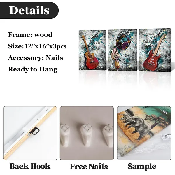 Multicolor_Music_Canvas_Wall_Art_Graffiti_Guitar_Pictures_Musical_Instrument_Paintings_Headphone_Microphone_Artworks_Prints_Home_Office_Wall_Decor_Gifts_|_For_Music_Lovers12''X16''X3_Panels