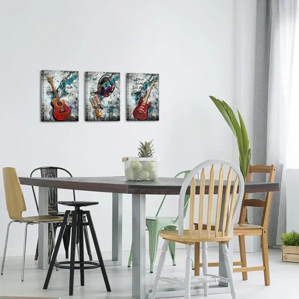 Multicolor_Music_Canvas_Wall_Art_Graffiti_Guitar_Pictures_Musical_Instrument_Paintings_Headphone_Microphone_Artworks_Prints_Home_Office_Wall_Decor_Gifts_|_For_Music_Lovers12''X16''X3_Panels