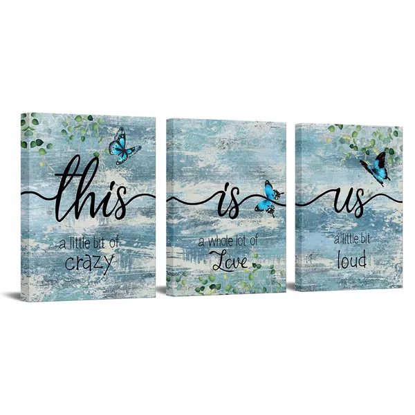 Multicolor_This_Is_Us_Wall_Art_Rustic_Farmhouse_Artwork_Teal_Butterfly_Inspirational_Canvas_Painting_Family_Signs_a_little_bit_of_crazy_Artwork_|_For_Farm_Home_Living_Room_Decor_12''x16''x3pcs