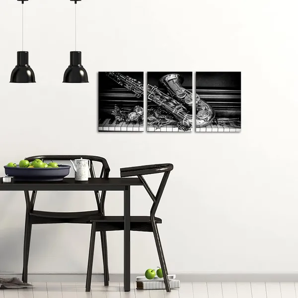 Multicolor_Music_Wall_Art_Canvas_Black_White_Saxophone_Piano_Picture_Prints_Saxophone_Musical_Instruments_Painting_Modern_Jazz_Artwork_|_For_Home_Decor_Framed_(Black,_Small)