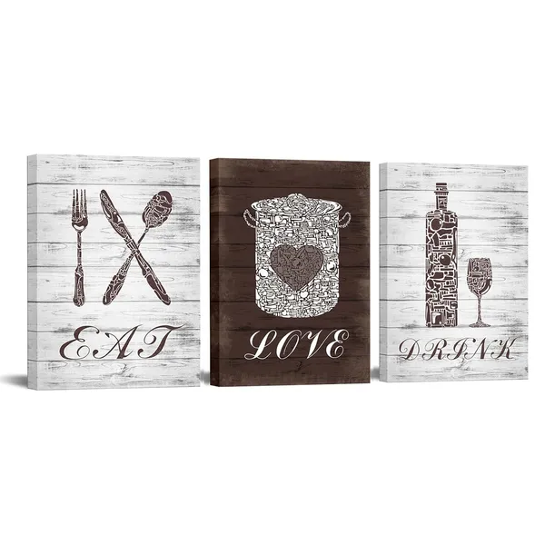 Multicolor_3_Panels_Rustic_Dining_Room_Canvas_Eat_Drink_Love_Wall_Art_Mosaic_Pattern_Prints_Poster_Kitchenware_Pictures_Vintage_Home_Kitchen_Restaurant_Cafe_Bar_Wall_Decor_12''x16''x3pcs