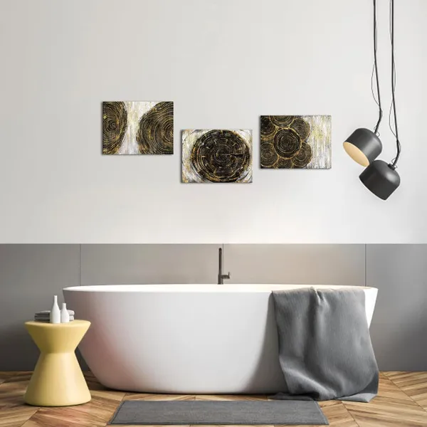 Multicolor_Tree_Ring_Canvas_Wall_Art_Black_Gold_Painting_12"x16"x3_Panels