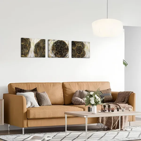 Multicolor_Tree_Ring_Canvas_Wall_Art_Black_Gold_Painting_12"x16"x3_Panels