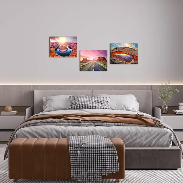 Multicolor_National_Park_Canvas_Wall_Art_Sunrise_At_Mesa_Arch_In_Canyonlands_Picture_Prints_Grand_Canyon_Artwork_Nature_Landscape_Wall_Decor_Framed_12"x16"x3_Panels