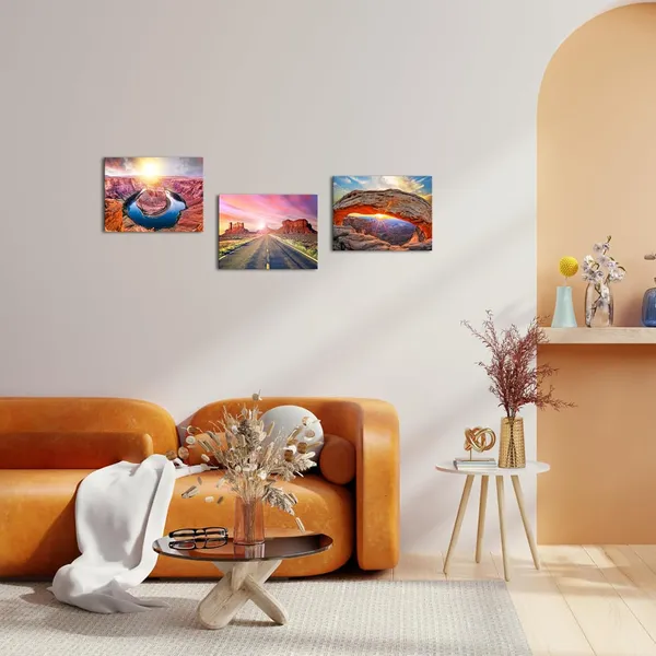 Multicolor_National_Park_Canvas_Wall_Art_Sunrise_At_Mesa_Arch_In_Canyonlands_Picture_Prints_Grand_Canyon_Artwork_Nature_Landscape_Wall_Decor_Framed_12"x16"x3_Panels