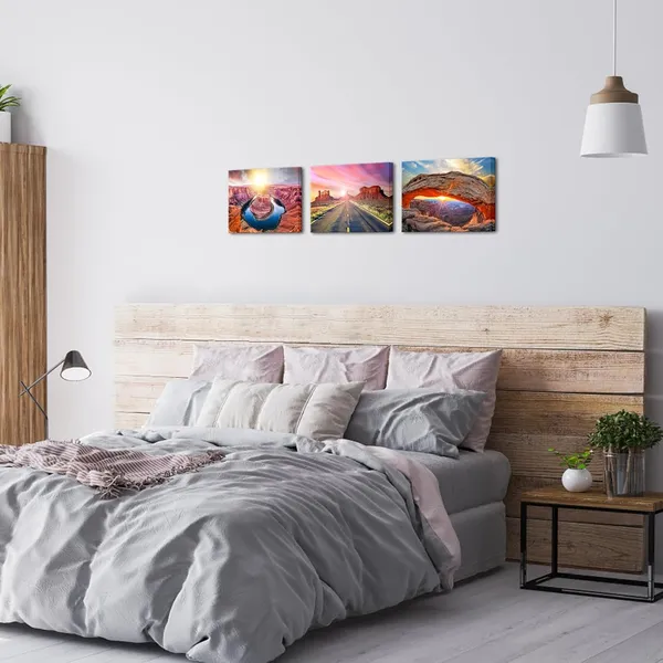 Multicolor_National_Park_Canvas_Wall_Art_Sunrise_At_Mesa_Arch_In_Canyonlands_Picture_Prints_Grand_Canyon_Artwork_Nature_Landscape_Wall_Decor_Framed_12"x16"x3_Panels