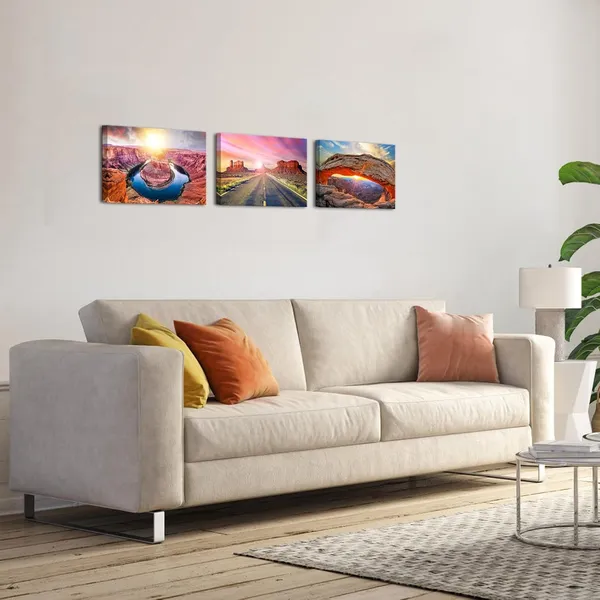 Multicolor_National_Park_Canvas_Wall_Art_Sunrise_At_Mesa_Arch_In_Canyonlands_Picture_Prints_Grand_Canyon_Artwork_Nature_Landscape_Wall_Decor_Framed_12"x16"x3_Panels