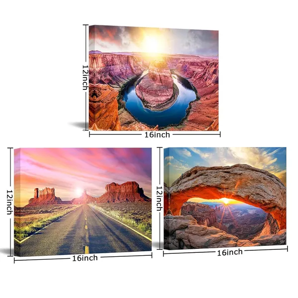 Multicolor_National_Park_Canvas_Wall_Art_Sunrise_At_Mesa_Arch_In_Canyonlands_Picture_Prints_Grand_Canyon_Artwork_Nature_Landscape_Wall_Decor_Framed_12"x16"x3_Panels