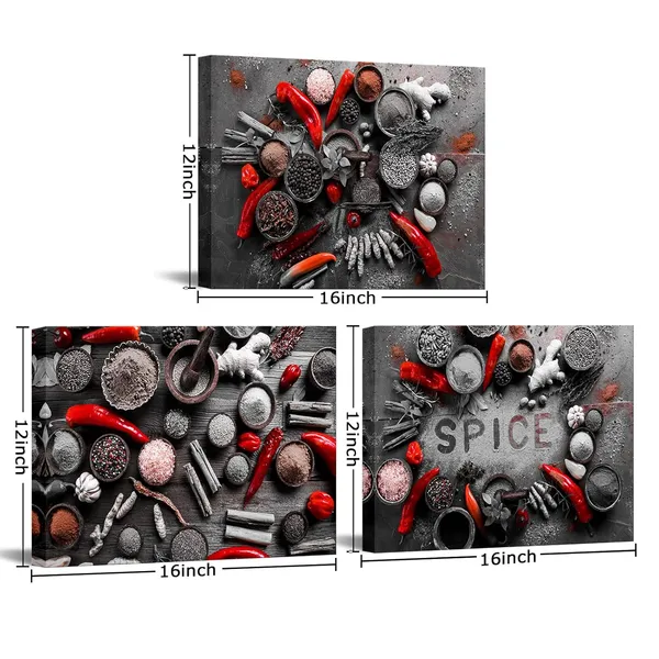 Multicolor_Spices_Seasoning_Spoon_Canvas_Wall_Art_Black_Red_Spices_and_Spoon_Painting_Kitchen_Pictures_Wall_Decor_12''x16''x3pcs