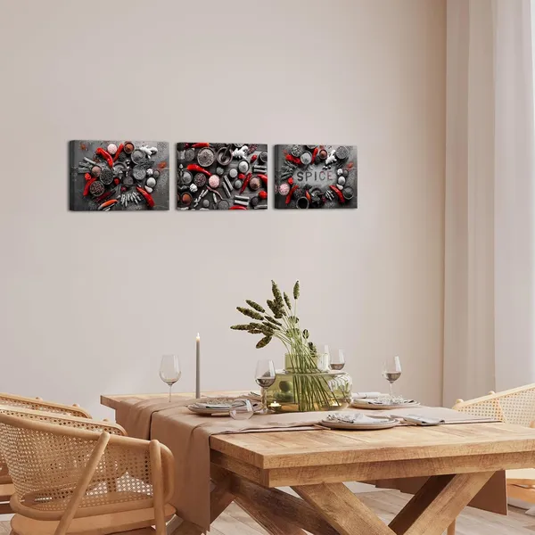 Multicolor_Spices_Seasoning_Spoon_Canvas_Wall_Art_Black_Red_Spices_and_Spoon_Painting_Kitchen_Pictures_Wall_Decor_12''x16''x3pcs