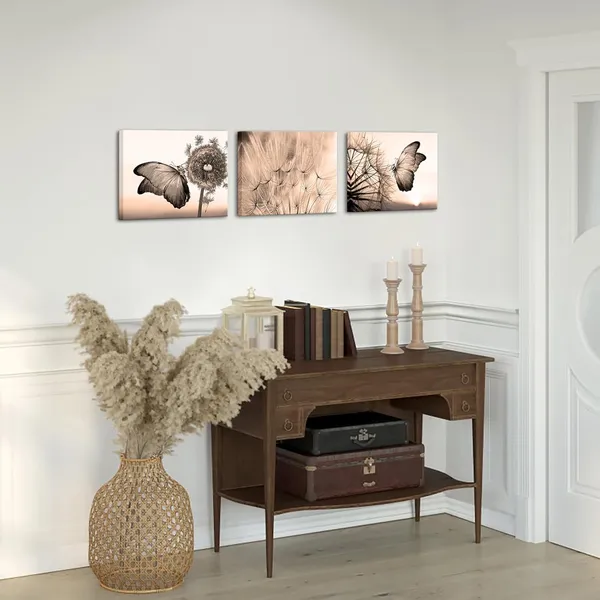 Multicolor_Dandelion_Butterfly_Canvas_Wall_Art_Sepia_Wish_Flowers_Pictures_Prints_Abstract_Wall_Artworks_|_For_Bathroom_Bedroom_Home_Decor_Ready_to_Hang_12"x16"x3pcs
