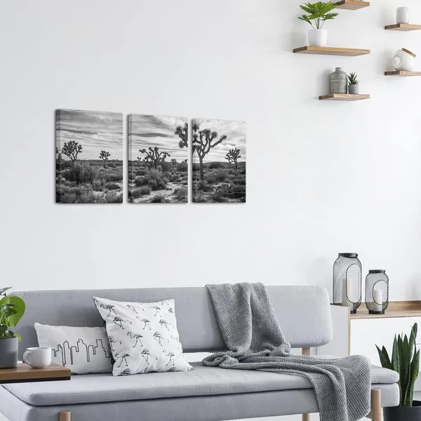 Multicolor_Black_White_Desert_Wall_Art_Joshua_Tree_on_Desert_Canvas_National_Park_Pictures_Cali|_Fornia_Nature_Scenery_Painting_Prints_|_For_Living_Room_Bedroom_Decor_Framed_(Small,_Black_White)