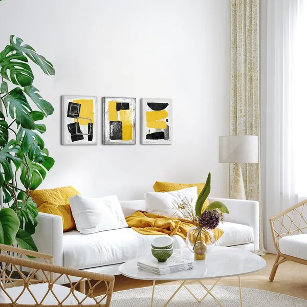 Multicolor_Abstract_Canvas_Wall_Art_Black_And_Yellow_Geometric_Painting_Minimalist_Canvas_Wall_Paintings_Framed_Home_Decor_|_For_Living_Room_Bedroom_Office_12''X16''X3pcs