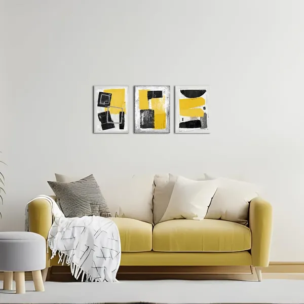 Multicolor_Abstract_Canvas_Wall_Art_Black_And_Yellow_Geometric_Painting_Minimalist_Canvas_Wall_Paintings_Framed_Home_Decor_|_For_Living_Room_Bedroom_Office_12''X16''X3pcs