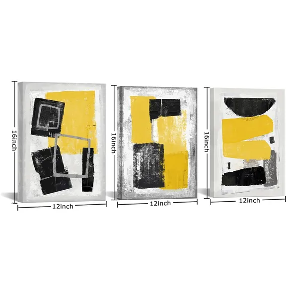 Multicolor_Abstract_Canvas_Wall_Art_Black_And_Yellow_Geometric_Painting_Minimalist_Canvas_Wall_Paintings_Framed_Home_Decor_|_For_Living_Room_Bedroom_Office_12''X16''X3pcs