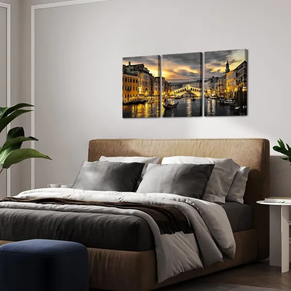 Multicolor_Venice_Wall_Art_Canvas_Venice_Italy_Grand_Canal_Picture_Venice_Skyline_Prints_Rialto_Bridge_Night_Cityscape_Artwork_Stretch_and_Framed_Ready_to_Hang_(Medium)