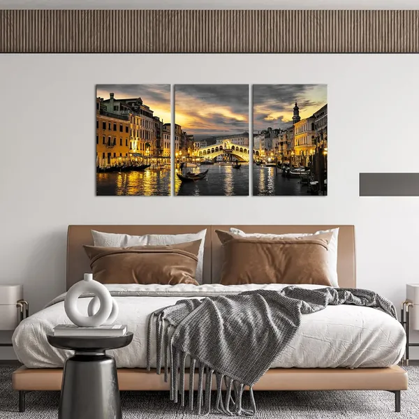 Multicolor_Venice_Wall_Art_Canvas_Venice_Italy_Grand_Canal_Picture_Venice_Skyline_Prints_Rialto_Bridge_Night_Cityscape_Artwork_Stretch_and_Framed_Ready_to_Hang_(Medium)