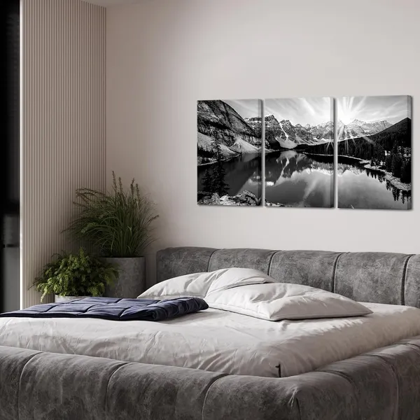 Multicolor_Black_White_Snow_Mountain_Wall_Art_Colorado_Rocky_Mountains_and_Moraine_Lake_at_Sunrise_Picture_Canvas_Framed_(Medium,_Black_White)