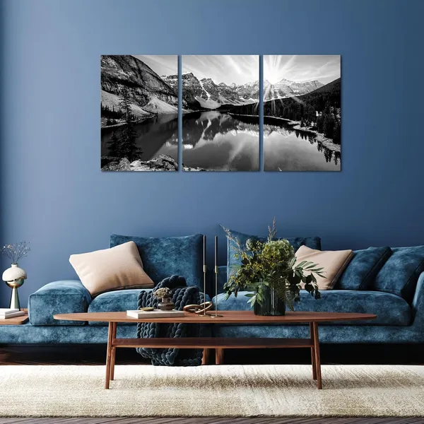 Multicolor_Black_White_Snow_Mountain_Wall_Art_Colorado_Rocky_Mountains_and_Moraine_Lake_at_Sunrise_Picture_Canvas_Framed_(Medium,_Black_White)