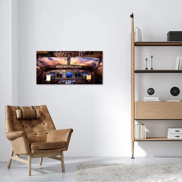 Multicolor_Large_Airplane_Cockpit_Wall_Art_Plane_Painting_Aviation_Art_Canvas_Aircraft_Interior_Sunny_SKy_Picture_Prints_Airplane_Artwork_|_For_Home_Living_Room_Bedroom_Office_Decor_20"x40"
