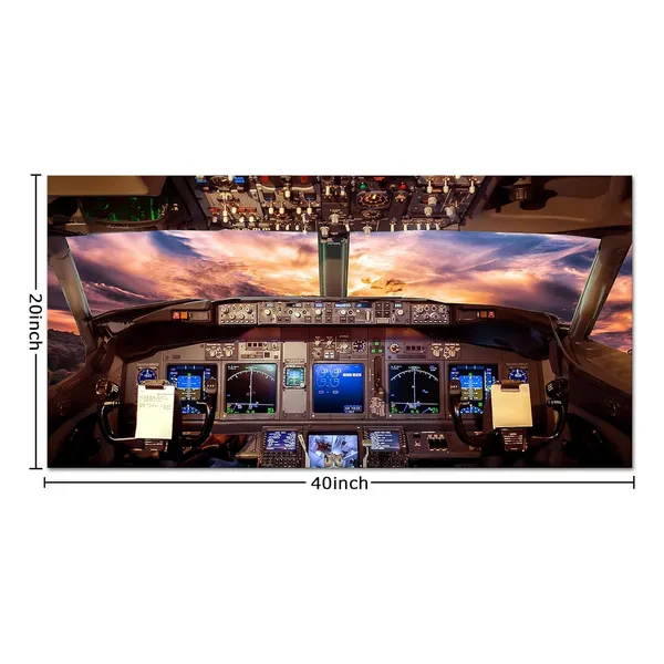 Multicolor_Large_Airplane_Cockpit_Wall_Art_Plane_Painting_Aviation_Art_Canvas_Aircraft_Interior_Sunny_SKy_Picture_Prints_Airplane_Artwork_|_For_Home_Living_Room_Bedroom_Office_Decor_20"x40"
