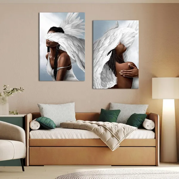 Multicolor_Angel_Wall_Art_Canvas_Woman_with_Angel_Wings_Painting_Prints_African_American_Girl_Pictures_Angel_Girl_Artwork_|_For_Home_Living_Room_Bedroom_Decor_(Large)