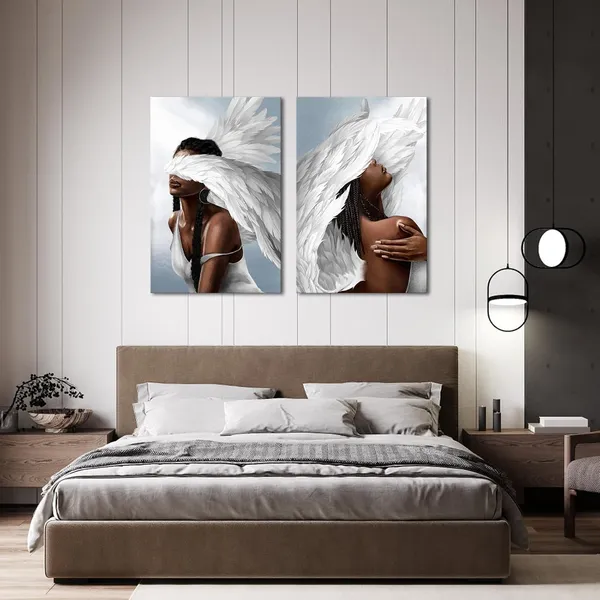 Multicolor_Angel_Wall_Art_Canvas_Woman_with_Angel_Wings_Painting_Prints_African_American_Girl_Pictures_Angel_Girl_Artwork_|_For_Home_Living_Room_Bedroom_Decor_(Large)