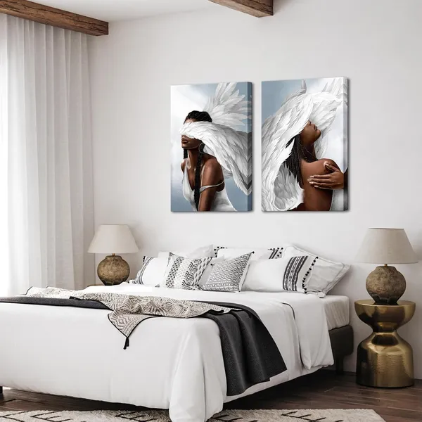Multicolor_Angel_Wall_Art_Canvas_Woman_with_Angel_Wings_Painting_Prints_African_American_Girl_Pictures_Angel_Girl_Artwork_|_For_Home_Living_Room_Bedroom_Decor_(Large)
