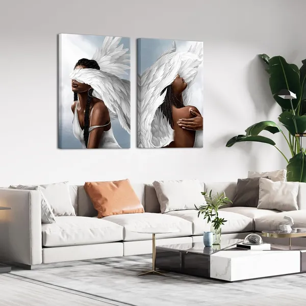 Multicolor_Angel_Wall_Art_Canvas_Woman_with_Angel_Wings_Painting_Prints_African_American_Girl_Pictures_Angel_Girl_Artwork_|_For_Home_Living_Room_Bedroom_Decor_(Large)