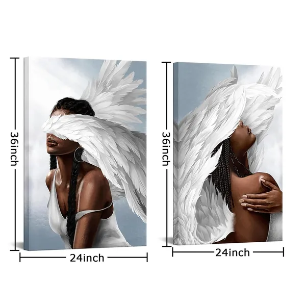 Multicolor_Angel_Wall_Art_Canvas_Woman_with_Angel_Wings_Painting_Prints_African_American_Girl_Pictures_Angel_Girl_Artwork_|_For_Home_Living_Room_Bedroom_Decor_(Large)