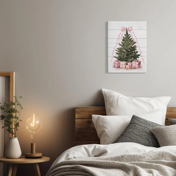 Multicolor_I'm_Dreaming_of_Pink_Christmas_Tree_Winter_Wall_Art_Decor_Canvas,_Vintage_Farmhouse_Rustic_Pink_Bow_Festive_Pictures_Wall_Decor_Art_|_For_Living_Room_Home,Cottagecore_Artwork_|_For_Walls_11x14_inch