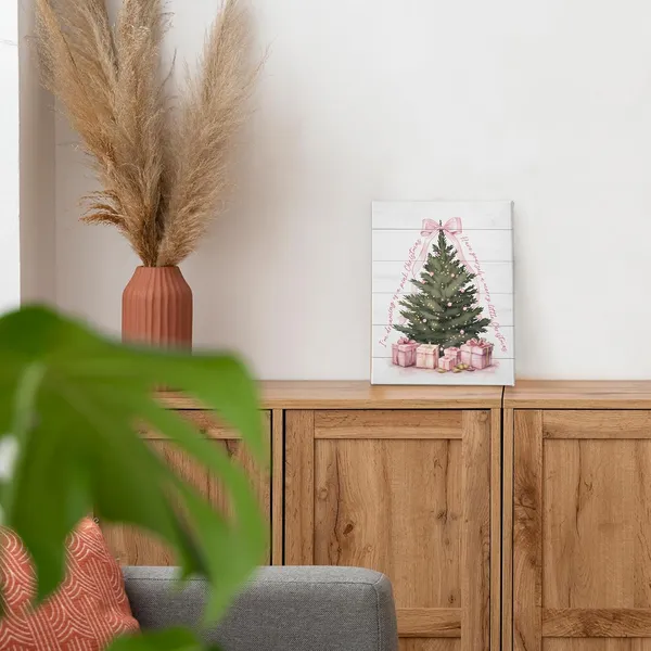 Multicolor_I'm_Dreaming_of_Pink_Christmas_Tree_Winter_Wall_Art_Decor_Canvas,_Vintage_Farmhouse_Rustic_Pink_Bow_Festive_Pictures_Wall_Decor_Art_|_For_Living_Room_Home,Cottagecore_Artwork_|_For_Walls_11x14_inch
