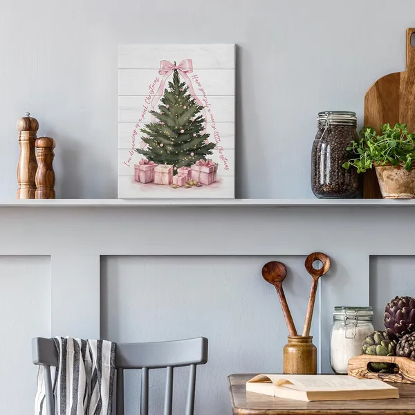 Multicolor_I'm_Dreaming_of_Pink_Christmas_Tree_Winter_Wall_Art_Decor_Canvas,_Vintage_Farmhouse_Rustic_Pink_Bow_Festive_Pictures_Wall_Decor_Art_|_For_Living_Room_Home,Cottagecore_Artwork_|_For_Walls_11x14_inch