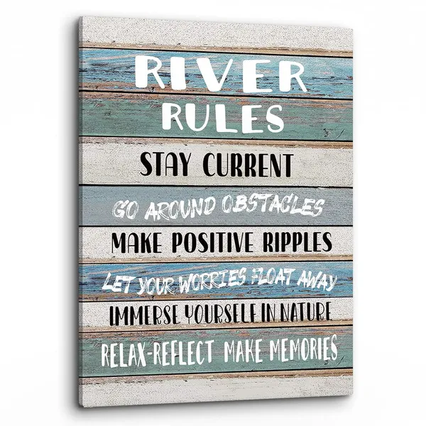 Multicolor_Funny_River_Rules_Inspirational_Quotes_Wall_Art,_Farmhouse_River_Lake_House_Sign_Print_Framed_Canvas_Painting_Artwork_Home_Room_Office_Decor(11x14_Inch)