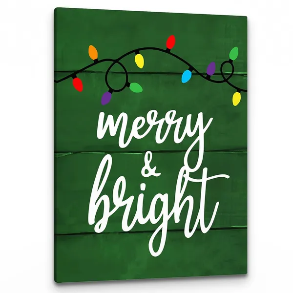 Multicolor_Merry_And_Bright_Wall_Art,Farmhouse_Rustic_Christmas_String_Lights_Red_Festive_Print_Framed_Canvas_Painting_Artwork_Home_Kids_Room_Boys_Girls_Bedroom_Playroom_Nursery_Decor(11x14_Inch)_(green)