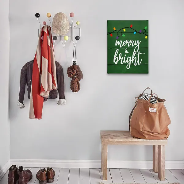 Multicolor_Merry_And_Bright_Wall_Art,Farmhouse_Rustic_Christmas_String_Lights_Red_Festive_Print_Framed_Canvas_Painting_Artwork_Home_Kids_Room_Boys_Girls_Bedroom_Playroom_Nursery_Decor(11x14_Inch)_(green)