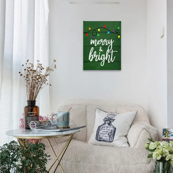 Multicolor_Merry_And_Bright_Wall_Art,Farmhouse_Rustic_Christmas_String_Lights_Red_Festive_Print_Framed_Canvas_Painting_Artwork_Home_Kids_Room_Boys_Girls_Bedroom_Playroom_Nursery_Decor(11x14_Inch)_(green)