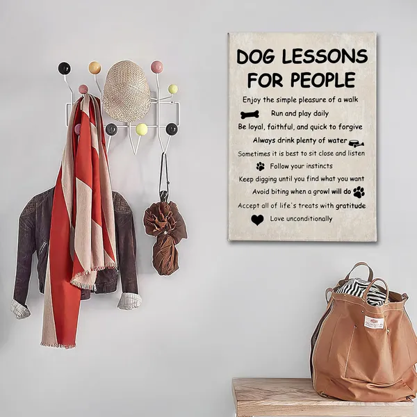 Multicolor_Funny_Dog_Lessons_|_For_People_Wall_Art,Funny_Dog_Saying_Print_Framed_Canvas_Painting_Artwork_Home_Bedroom_Living_Room_Girls_Room_Decor_16x24_Inch
