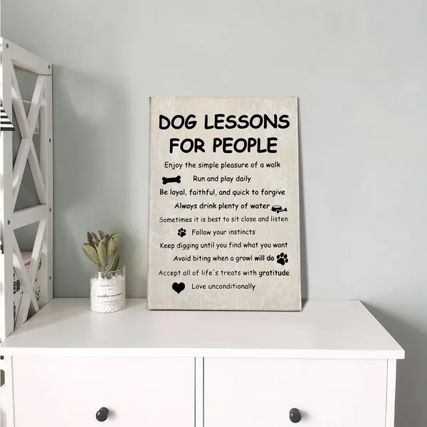 Multicolor_Funny_Dog_Lessons_|_For_People_Wall_Art,Funny_Dog_Saying_Print_Framed_Canvas_Painting_Artwork_Home_Bedroom_Living_Room_Girls_Room_Decor_16x24_Inch
