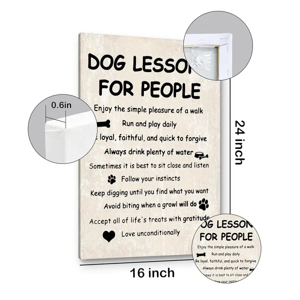Multicolor_Funny_Dog_Lessons_|_For_People_Wall_Art,Funny_Dog_Saying_Print_Framed_Canvas_Painting_Artwork_Home_Bedroom_Living_Room_Girls_Room_Decor_16x24_Inch
