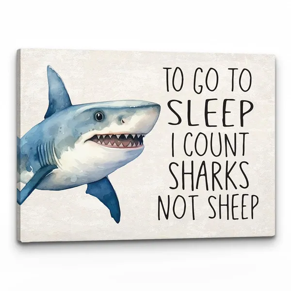 Multicolor_To_Go_To_Sleep_i_Count_Sharks_Not_Sheep_Wall_Art,_Shark_Room_Decor,_Shark_Wall_Decor,_Ocean_Shark_Themed_Poster_Print_Framed_Canvas_Artwork_|_For_Home_Kids_Room_Bedroom_Nursery_Decor(11x14_Inch)