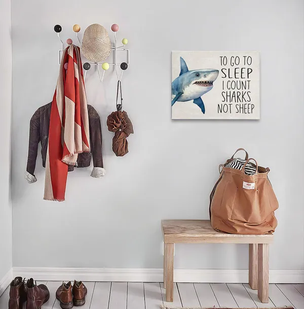Multicolor_To_Go_To_Sleep_i_Count_Sharks_Not_Sheep_Wall_Art,_Shark_Room_Decor,_Shark_Wall_Decor,_Ocean_Shark_Themed_Poster_Print_Framed_Canvas_Artwork_|_For_Home_Kids_Room_Bedroom_Nursery_Decor(11x14_Inch)