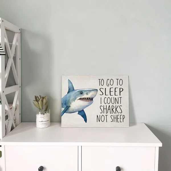 Multicolor_To_Go_To_Sleep_i_Count_Sharks_Not_Sheep_Wall_Art,_Shark_Room_Decor,_Shark_Wall_Decor,_Ocean_Shark_Themed_Poster_Print_Framed_Canvas_Artwork_|_For_Home_Kids_Room_Bedroom_Nursery_Decor(11x14_Inch)