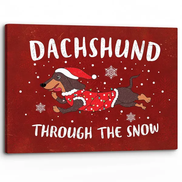 Multicolor_Christmas_Dog_Dachshund_through_The_Snow_Winter_Wall_Art_Decor_Canvas,_Snowflake_Farmhouse_Rustic_Festive_Pictures_Wall_Decor_Art_|_For_Dog_Lovers_Living_Room_Home,_Cute_Artwork_|_For_Walls_11x14